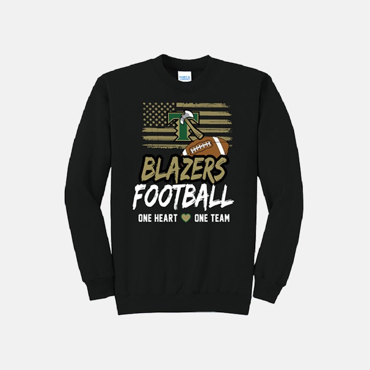 TCYFL Blazers Football "One Heart, One Team" Crewneck Sweatshirt | View: Front | Color: Black