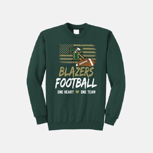 TCYFL Blazers Football "One Heart, One Team" Crewneck Sweatshirt | View: Front | Color: Dark Green