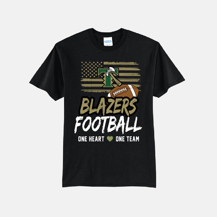 TCYFL Blazers Football "One Heart, One Team" Shirt | View: Front | Color: Black