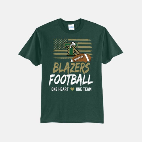 TCYFL Blazers Football "One Heart, One Team" Shirt | View: Front | Color: Dark Green